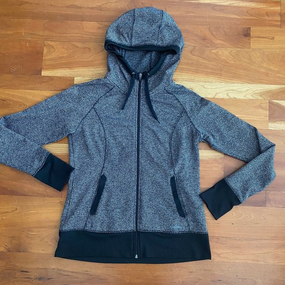 Womens Eddie Bauer Tech Jacket Hoodie Black Gray Houndstooth Pattern, Sz L, NWOT - Picture 2 of 7